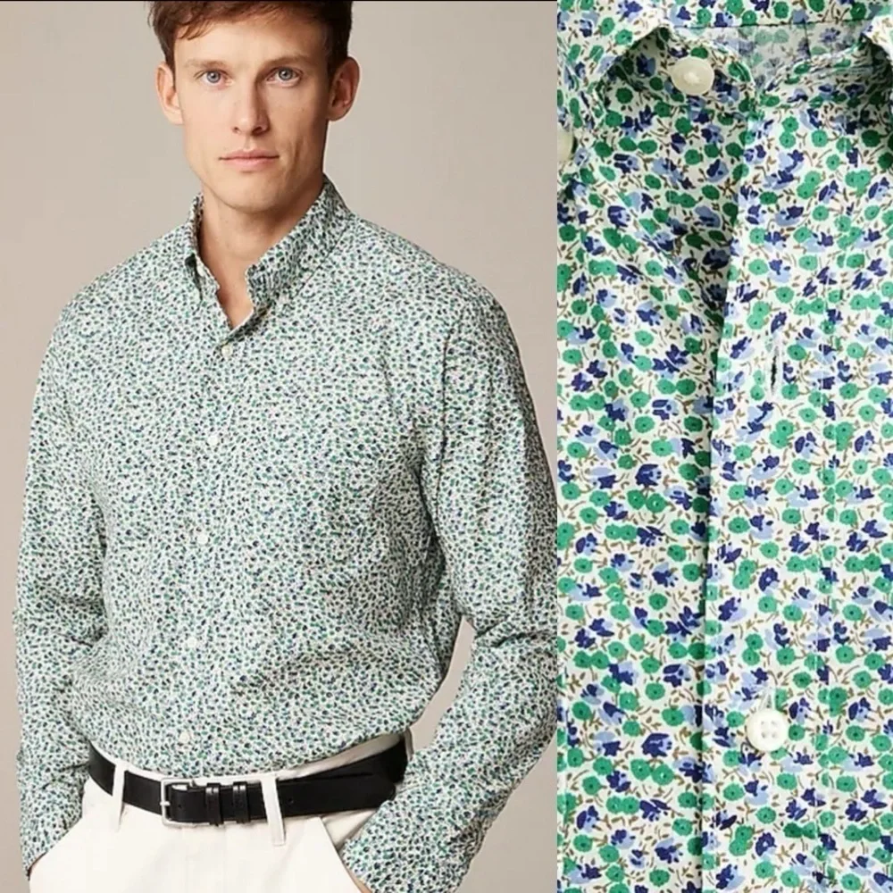 NWT J. Crew Tall Secret Wash Cotton Poplin Button Down Shirt Ellis Floral M T - Picture 1 of 7